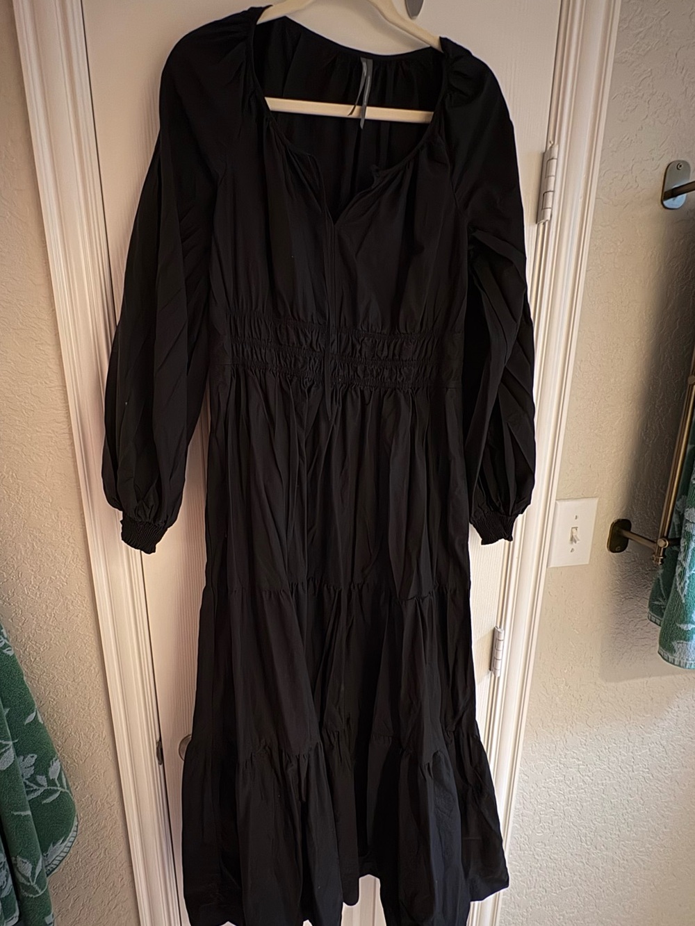 Anthropologie Black Long Sleeve Tiered Midi Dress